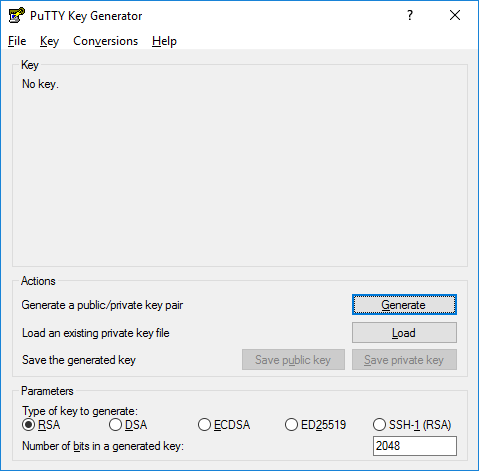 PuTTY key generator in Windows